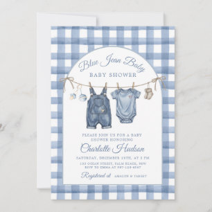Invitation à une baby shower Denim, Thème Garçon J