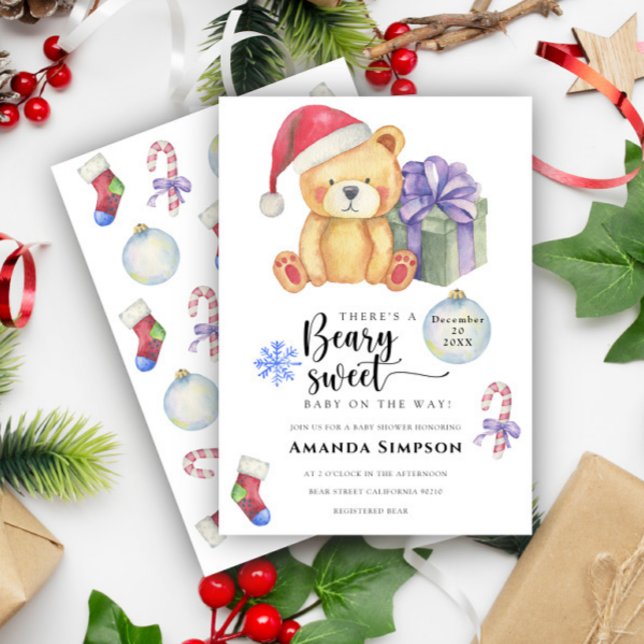 Invitation à une baby shower d'hiver avec un ours  (Créateur téléchargé)