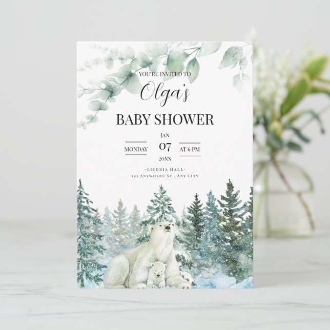 Invitation à une baby shower d'hiver Maman Ours Ba (Debout devant)