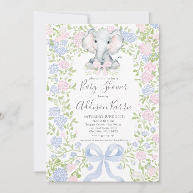 Invitation à une baby shower éléphant (Devant)