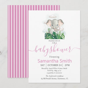 Invitation à une Baby Shower Éléphant Rose