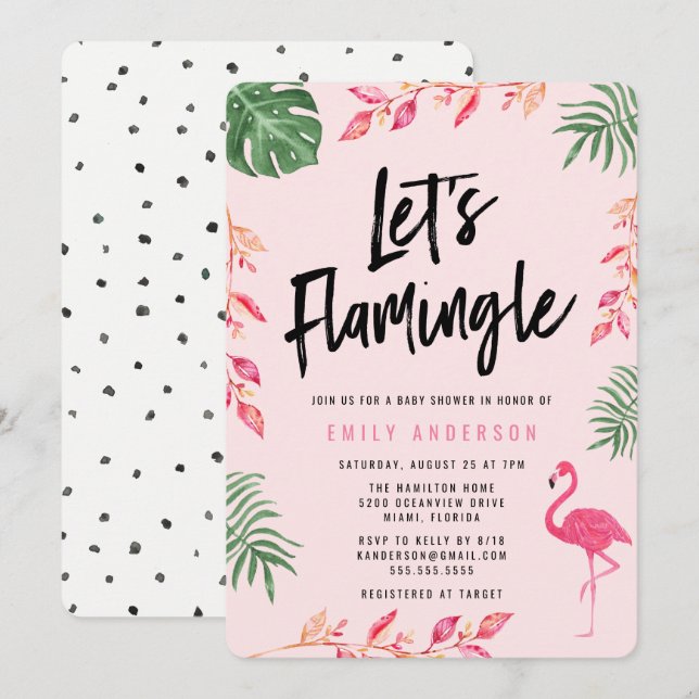 Invitation à une Baby Shower | Faisons Flamingle (Devant / Derrière)
