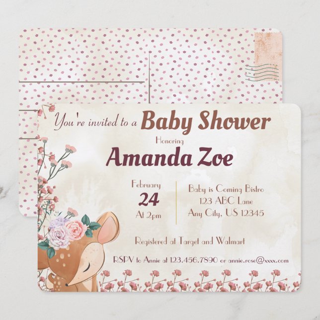 Invitation à une baby shower / fête d'anniversaire (Devant / Derrière)