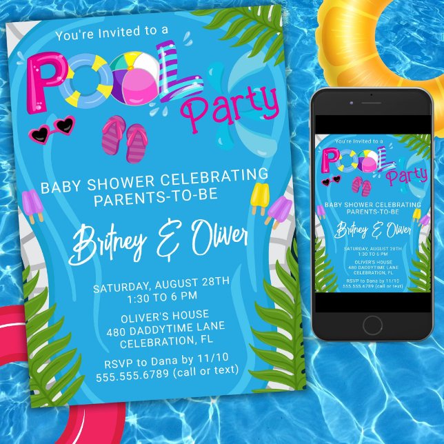 Invitation à une baby shower fille d'été Pool Part (Créateur téléchargé)