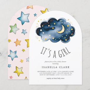 Invitation à une Baby Shower Fille Lune et Étoiles