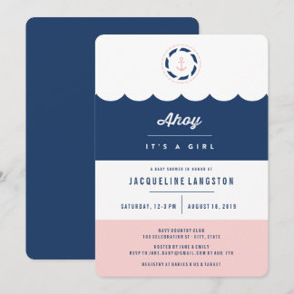 Invitation à une Baby Shower Fille - Thème Marin e