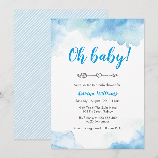 Invitation à une baby shower flèche bohème aquarel (Devant / Derrière)