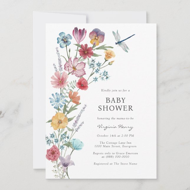 Invitation à une baby shower Fleur sauvage (Devant)