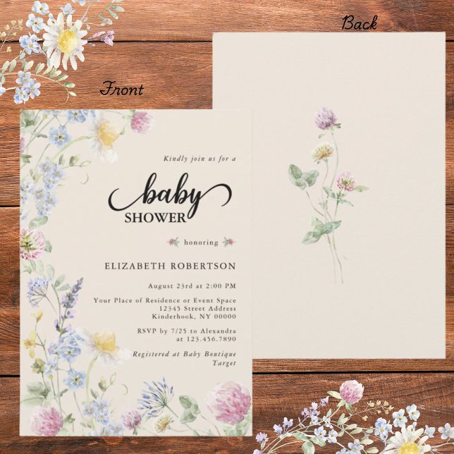 Invitation à une Baby Shower Fleur Sauvage (Créateur téléchargé)