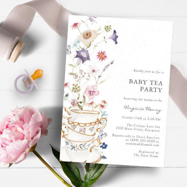 Invitation à une Baby Shower Fleur Sauvage (Beautiful Wildflower Baby Shower Tea Party Invitation by Painted Paperie)