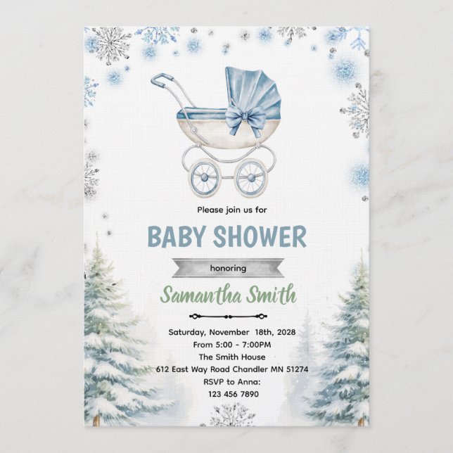 Invitation à une baby shower flocon de neige d'hiv (Devant)