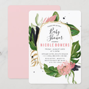 Invitation à une baby shower florale tropicale