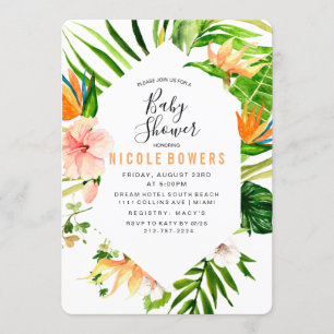 Invitation à une baby shower florale tropicale