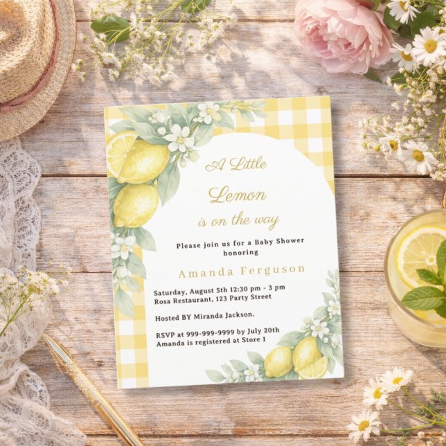 Invitation à une baby shower gingham citron agrume (Créateur téléchargé)