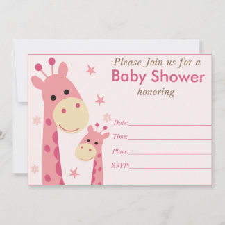 Invitation à une baby shower girafe rose