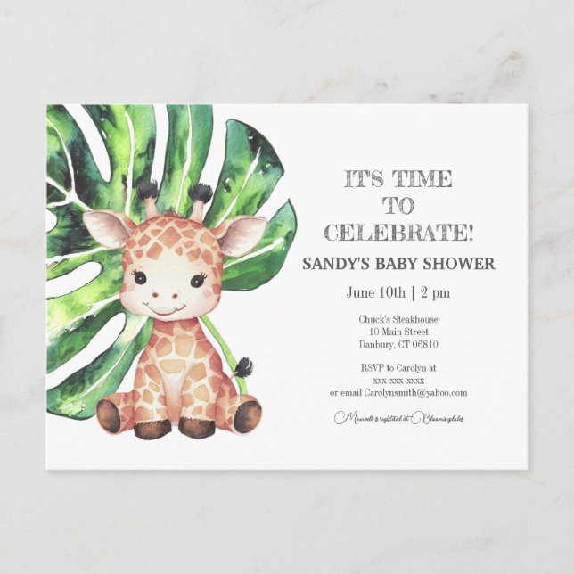 Invitation à une baby shower Girafe safari (Devant)