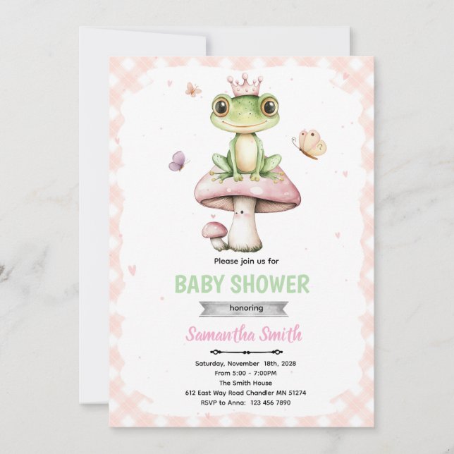 Invitation à une baby shower grenouille de printem (Devant)