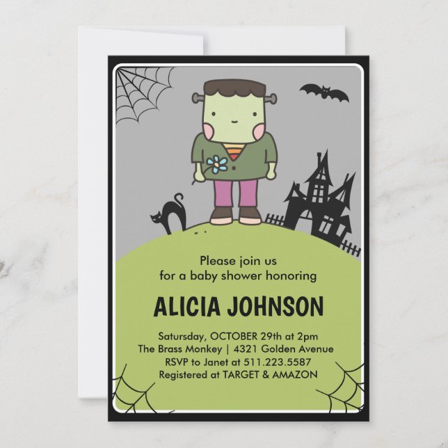 Invitation à une baby shower Halloween bébé Monstr (Devant)