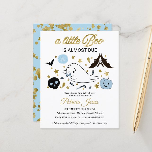 Invitation à une Baby Shower Halloween sur le thèm (Devant/Arrière en situation)