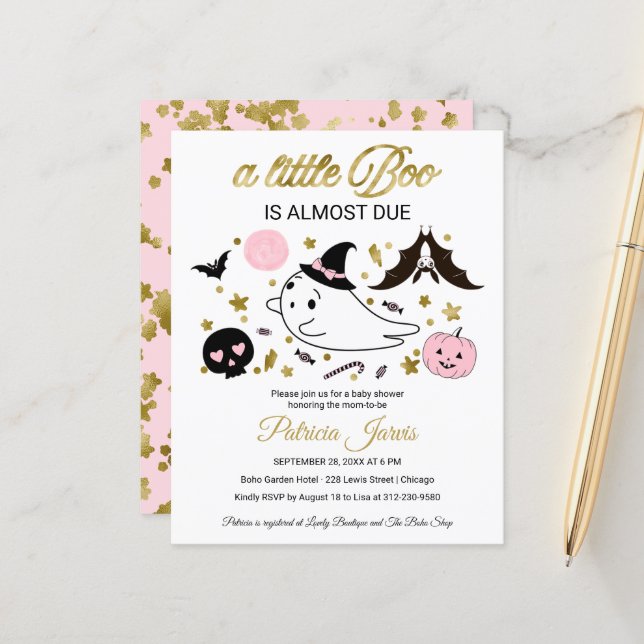 Invitation à une Baby Shower Halloween sur le thèm (Devant/Arrière en situation)
