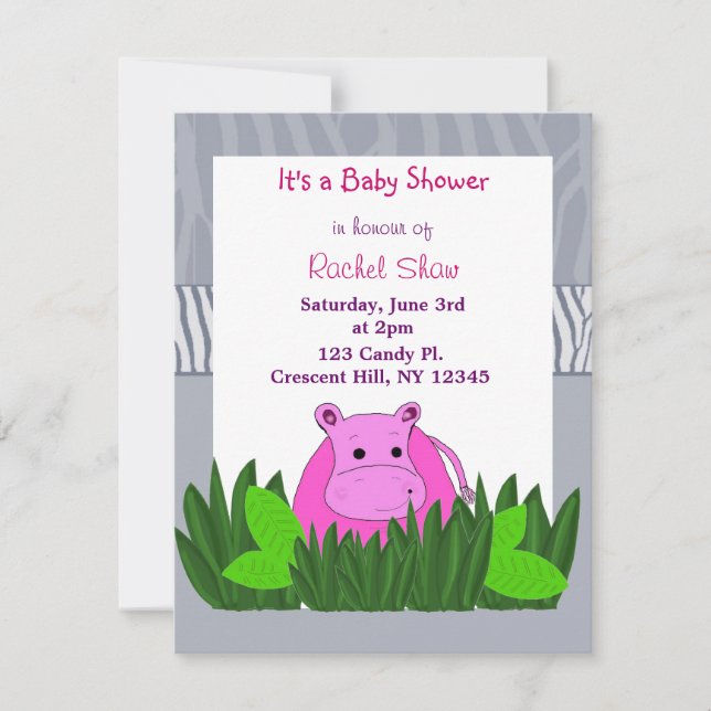 Invitation à une baby shower Hippopotame Rose Bébé (Devant)