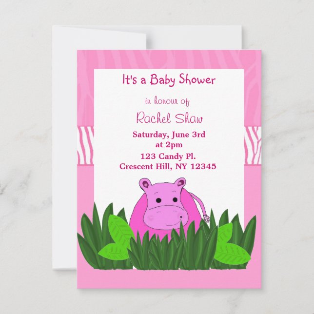 Invitation à une baby shower Hippopotame Rose Bébé (Devant)