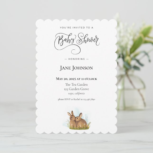Invitation à une baby shower lapin (Debout devant)