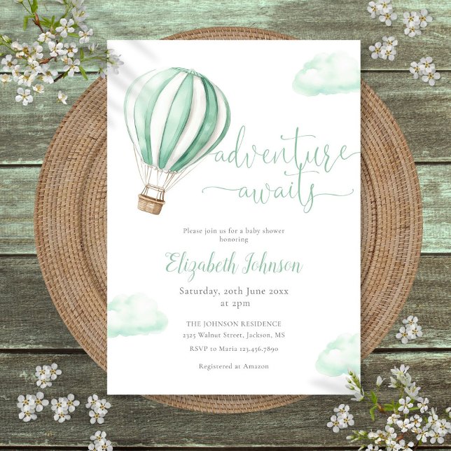 Invitation à une Baby Shower Montgolfière Aérienne (Adventure Hot Air Balloon Neutral Baby Shower Invitation)