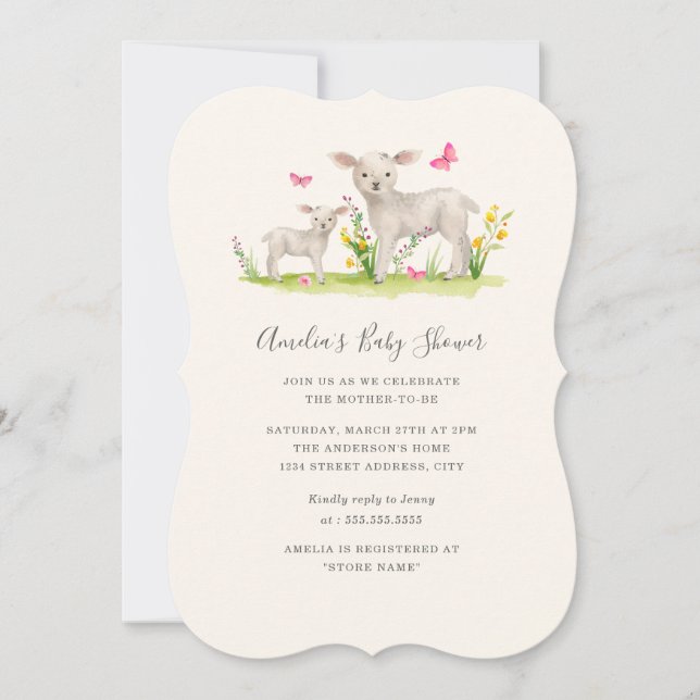Invitation à une Baby Shower Mouton Bébé Maman Dou (Devant)