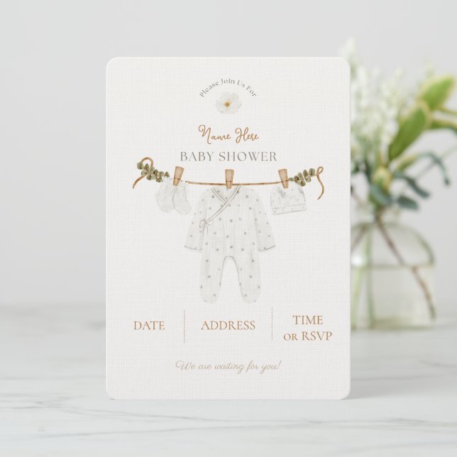 Invitation à une baby shower neutre Brun rustique (Debout devant)