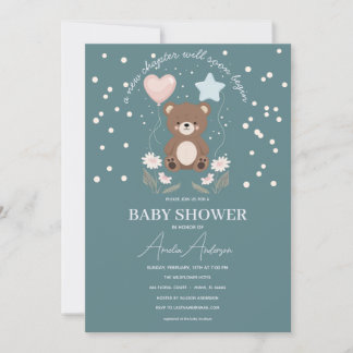 Invitation à une Baby Shower Neutre Ourson Étoiles