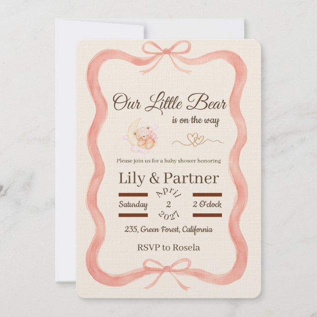 Invitation à une Baby Shower - Ours (Devant)