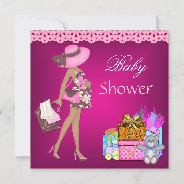 Invitation à une Baby Shower Ours Cadeaux Roses 3 (Devant)