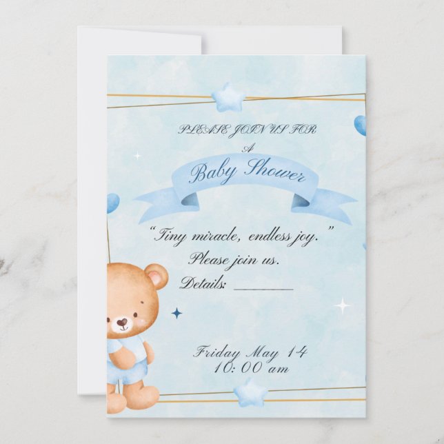 Invitation à une Baby Shower Ours en Peluche (Devant)