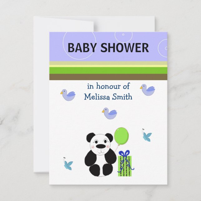 Invitation à une baby shower ours panda (Devant)