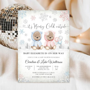 Invitation à une Baby Shower Ourson d'Hiver