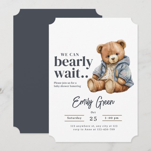 Invitation à une baby shower Ourson, Nous pouvons  (Devant / Derrière)