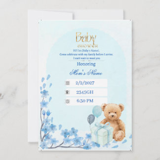 Invitation à une Baby Shower | Ourson Vert Sauge B