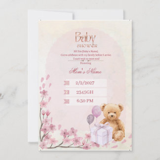 Invitation à une baby shower | Ourson Vert Sauge B