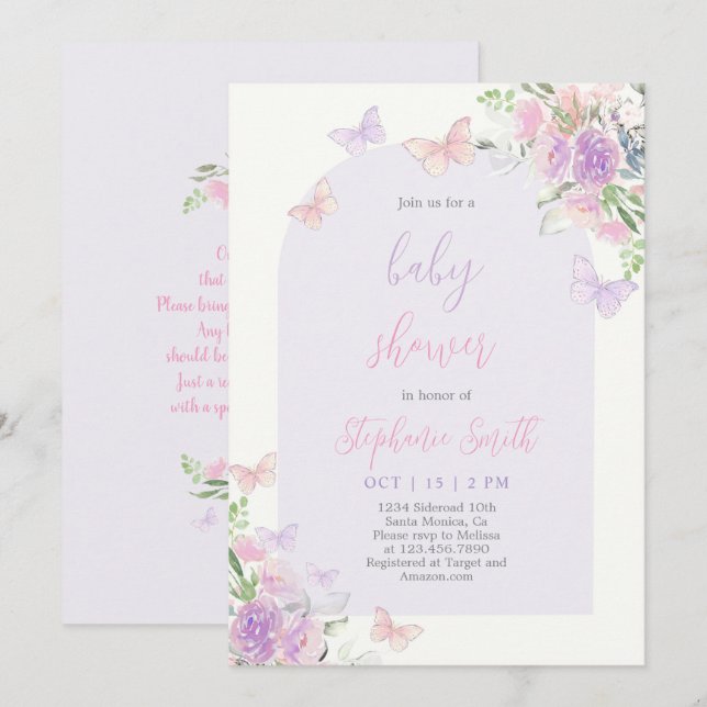 Invitation à une Baby Shower Papillon (Devant / Derrière)