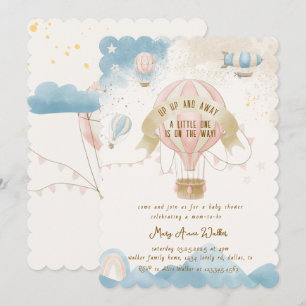 Invitation à une baby shower pastel avec montgolfi