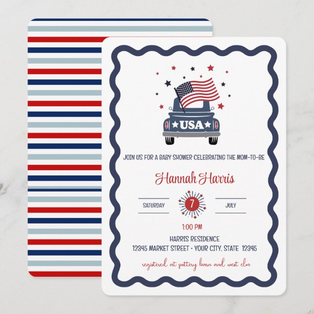 Invitation à une baby shower patriotique (Devant / Derrière)