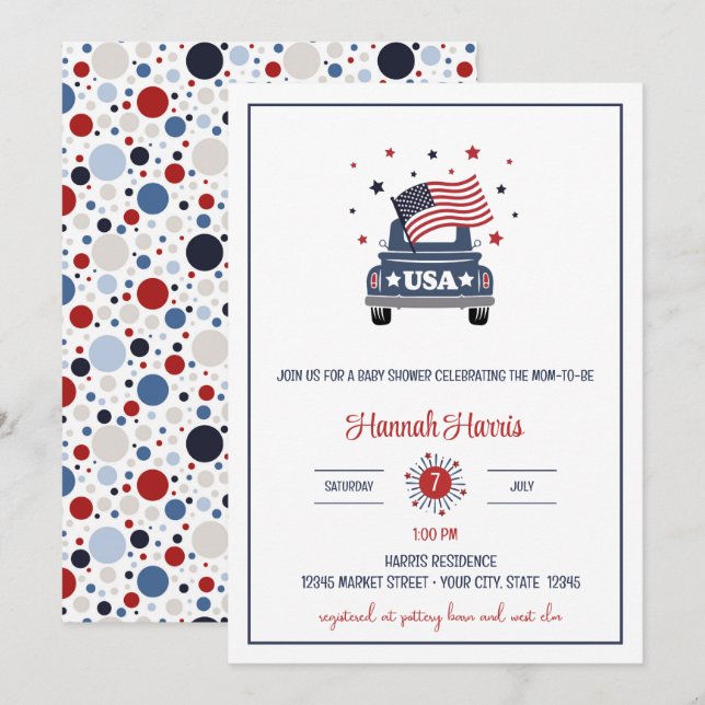 Invitation à une baby shower patriotique (Devant / Derrière)