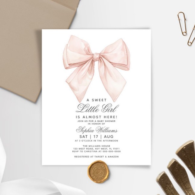 Invitation à une Baby Shower Petit Nœud Blanc Écon (Créateur téléchargé)