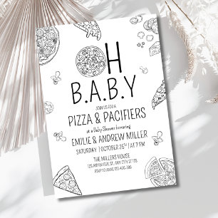 Invitation à une Baby Shower Pizza et Tétines, Fêt