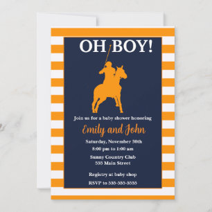 Invitation à une baby shower polo bleu orange