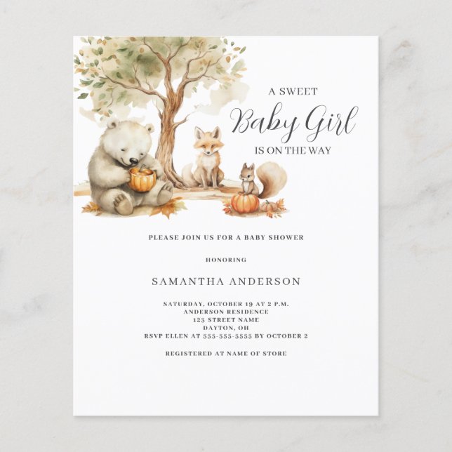 Invitation à une baby shower pour animaux de la fo (Devant)
