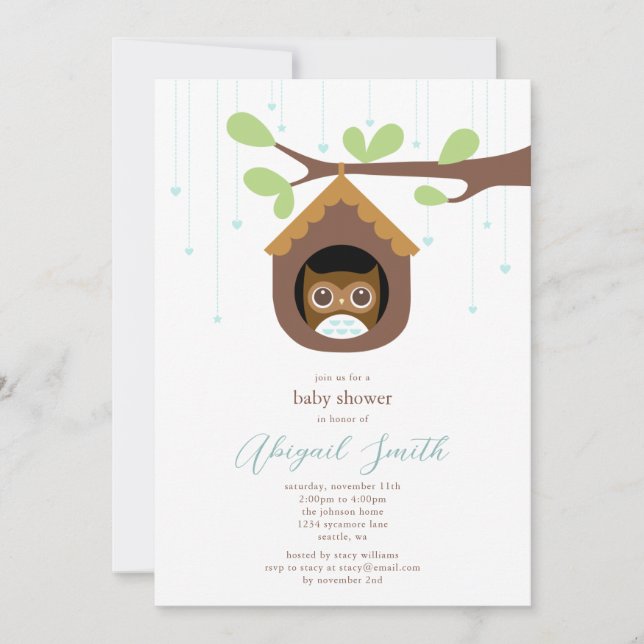 Invitation à une baby shower pour chouette (Devant)