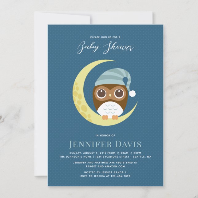 Invitation à une baby shower pour chouette (Devant)