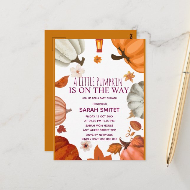 Invitation à une baby shower pour citrouille, Un p (Devant/Arrière en situation)
